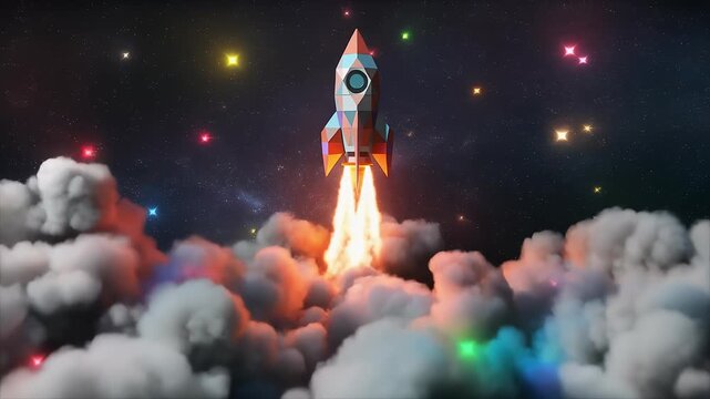 Rocket Launch Animation, Startup Growth and Space Technology Concept
