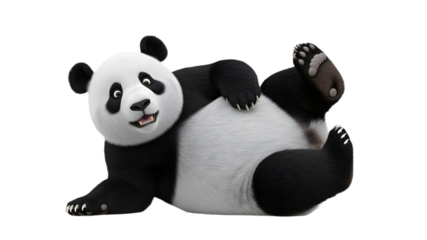 3D Rendered Cute Panda Character Lying Down Playfully and Smiling isolated PNG with Transparent Background