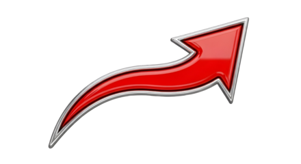 3D Rendered Red Glossy Curved Arrow with Silver Metallic Border isolated PNG with Transparent Background