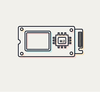 Simplified outline illustration of an M.2 solid-state drive, showcasing its components and design.