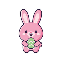 Obraz premium Adorable Pink Bunny Holding Easter Egg Illustration