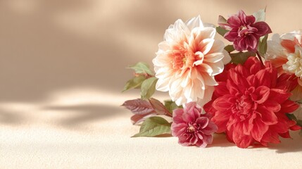 Beautiful Arrangement of Artificial Flowers with Varied Colors and Textures Set Against a Soft Neutral Background for Home Decor and Design Projects