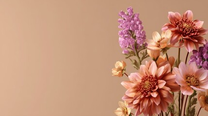Beautiful arrangement of pastel flowers with delicate petals on a soft neutral background creating an elegant and serene atmosphere in a floral setting