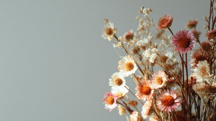 Beautiful Arrangement of Dried Flowers in Soft Hues Against a Neutral Background for Home Decor and Creative Projects