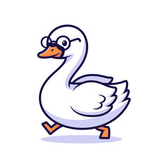 Obraz premium Funny Cartoon Goose with Glasses Walking
