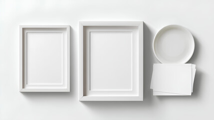 White instant photo frame portrait mockup set with realistic shadow minimalist design on white background for album camera wedding party family snapshot