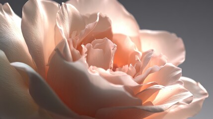 Close-up of delicate pink flower with soft petals showcasing intricate textures and graceful curves in natural light against a neutral background