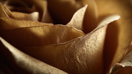 Close-Up of a Luxurious Golden Rose Petal with Intricate Details Highlighting Its Texture and Softness in Warm Tones