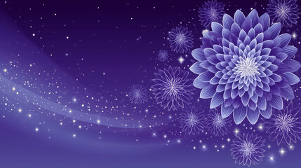 Close-up of a digital illustration of abstract fractal flowers in purple and blue, featuring glowing petals and a spiral texture effect.