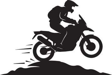 Fototapeta premium Dynamic silhouette of an adventure biker riding a motorcycle, capturing freedom, travel, and off-road exploration