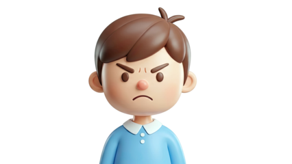 3D Cartoon Boy with Angry Expression