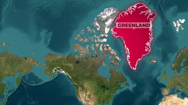 Greenland Map Highlighted in Red on Global Satellite View for Arctic Geopolitics, Climate Change Research, and Natural Resource Exploration Trends