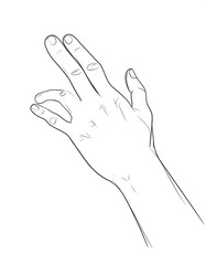 Line art drawing of a hand angled up, with two fingers extended and the others curled slightly