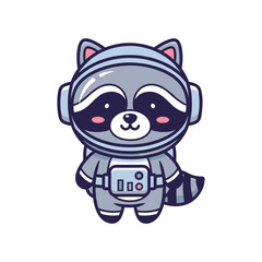 Obraz premium Cute cartoon raccoon astronaut in space suit with copy space