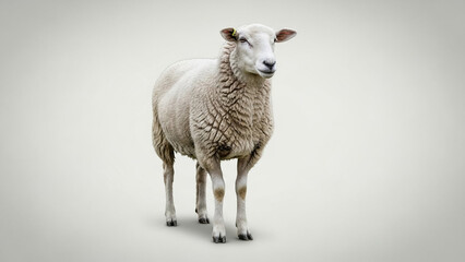 Fototapeta premium Minimal animal portrait of a sheep, suitable for agriculture, nature, and educational visuals.