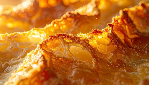 Abstract macro photo of a golden yellow food texture.