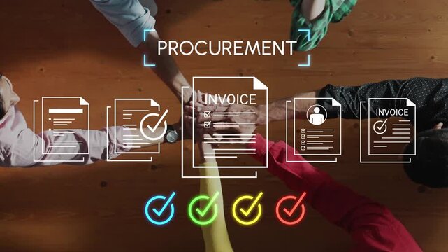Detailed Procurement Process Representation with Invoices and Checkmarks on a Wooden Table for Business and Finance Concepts Gluon.