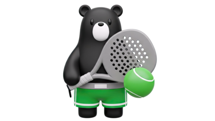 Cute Cartoon Bear with Padel Racket and Ball