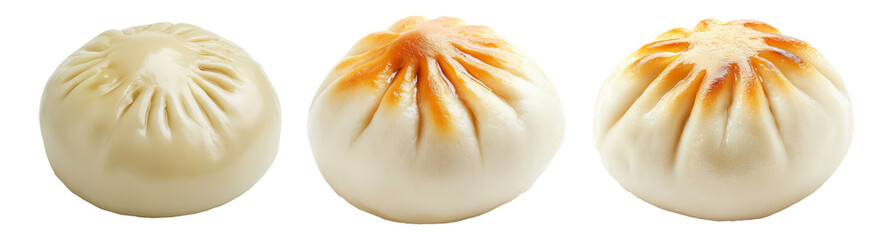 Chinese steamed buns Char Siu Bao filled with savory mushroom pieces isolated on white background