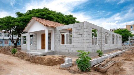 New concrete block house under construction