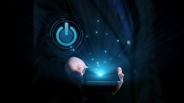 Start 2025 concept with futuristic power button symbolizing fresh beginnings, innovation, and digital transformation. Start 2025, new goals, and start 2025 initiative. Elide