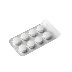 White Pharmaceutical Blister Pack with 6, 8, and 10 Round Tablets Isolated on White and Transparent Background