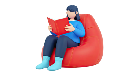 3D Render of Person Reading Book in Beanbag Chair