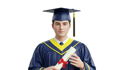 Graduation Portrait of a Young Man Holding a Diploma