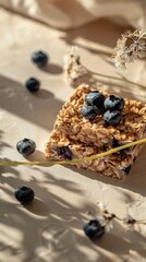 Baked Oatmeal Squares with Blueberries Cornflowers Beige Background