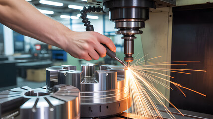 Skilled engineer hands working on precision industrial machinery