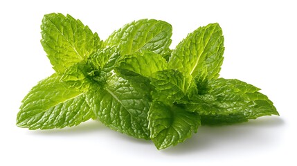Small cluster of fresh mint leaves with visible veins and serrated edges