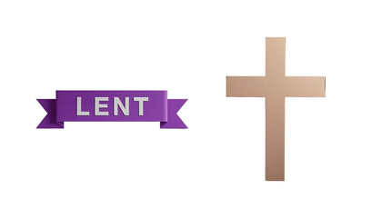 Obraz premium A Christian cross and purple Lent banner on transparent background