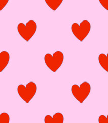 Romantic seamless heart pattern featuring red hearts with soft shadows on pink background, cute and dreamy style perfect for Valentine&rsquo;s Day designs, love branding, stationery, and feminine products.