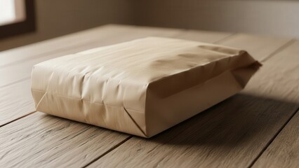 Brown Paper Package on Wooden Table 1.