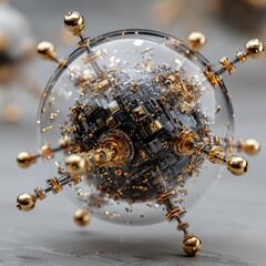 Futuristic Quantum Computer Core Unit Suspended in Magnetic Field, Advanced Technology and Scientific Research Concept