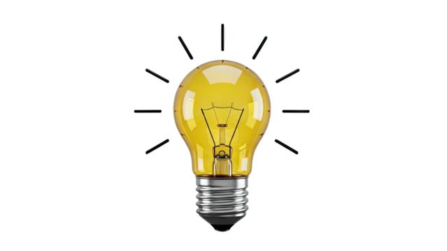 Glowing Yellow Light Bulb with Rays - Powered by Adobe