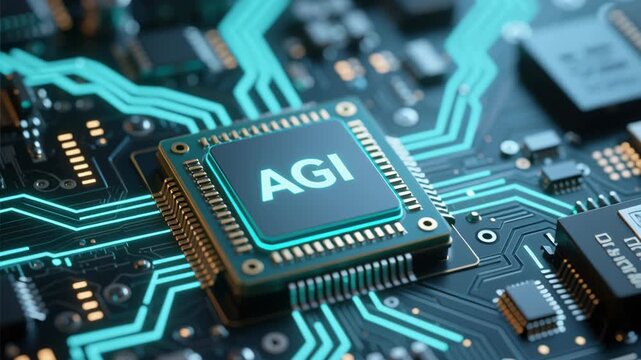 Advanced agi chip on circuit board showcasing autonomous software development with deep learning technology ai power and agentic automation in cutting edge computing systems and power management