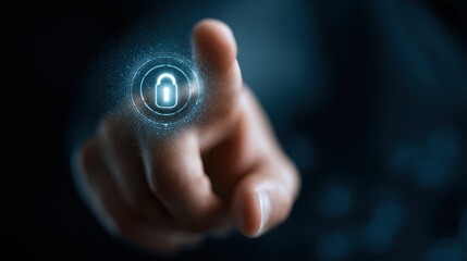 Finger touching futuristic digital lock