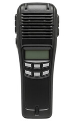Professional black digital two way radio communication device isolated on a transparent background