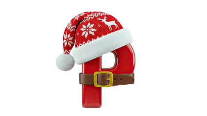Letter P with Santa Hat and Belt