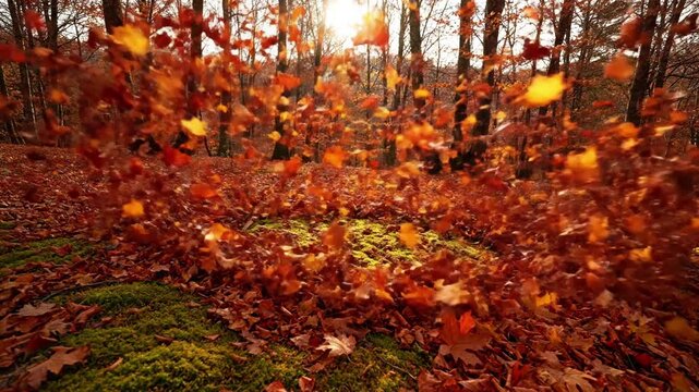 Whirling Nature's Art Abstract perspective of dry leaves caught in an updraft, creating a beautiful, ephemeral dance of natural elements.
