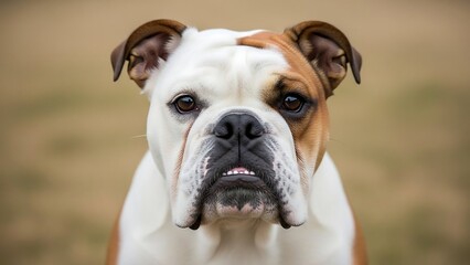 Obraz premium English Bulldog Closeup Portrait White Brown.