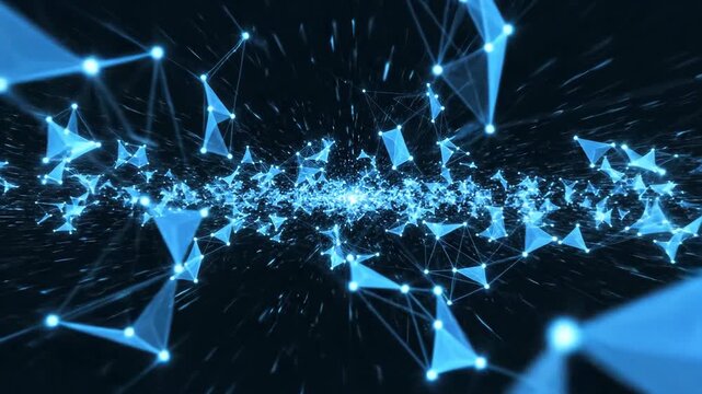 Blue triangular network with bright nodes in space