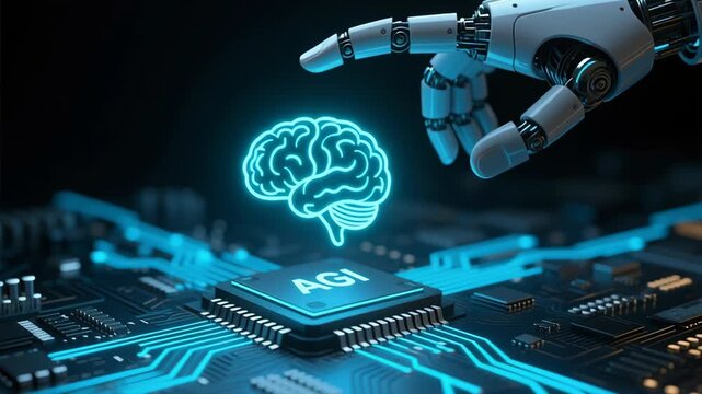 Artificial general intelligence agi powered autonomous software development deep learning technology agentic automation robotic hand chip circuit board innovation artificial intelligence robot