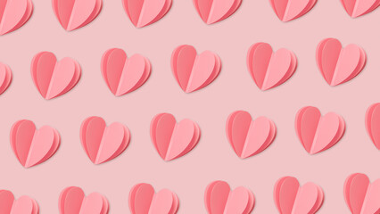 Paper hearts pink monochrome textured banner, Beautiful cute DIY heart minimal aesthetic pattern, romantic inspiration, 14 february or Valentine day holiday card, love invitation, pastel colored.