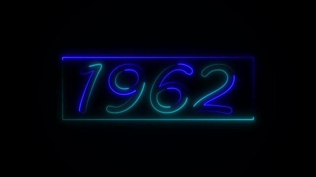 Neon text calendar 1962 Sal animation, glowing neon icon animation .Seamless looping video.