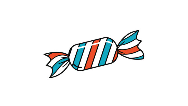 A simple and colorful cartoon illustration of a single piece of hard candy in a twisted wrapper with red and blue stripes.