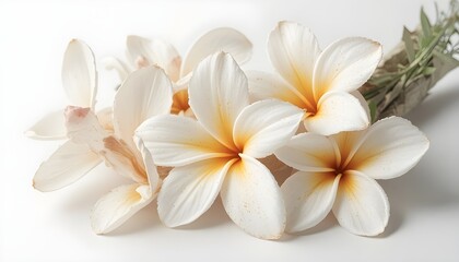 Isolated frangipani or spa flowers on white