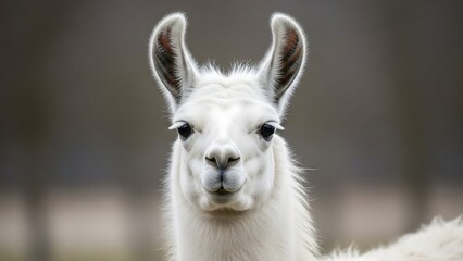 Fototapeta premium White llama looking directly at camera.