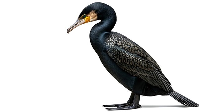 Black Cormorant Bird Isolated on White Background.